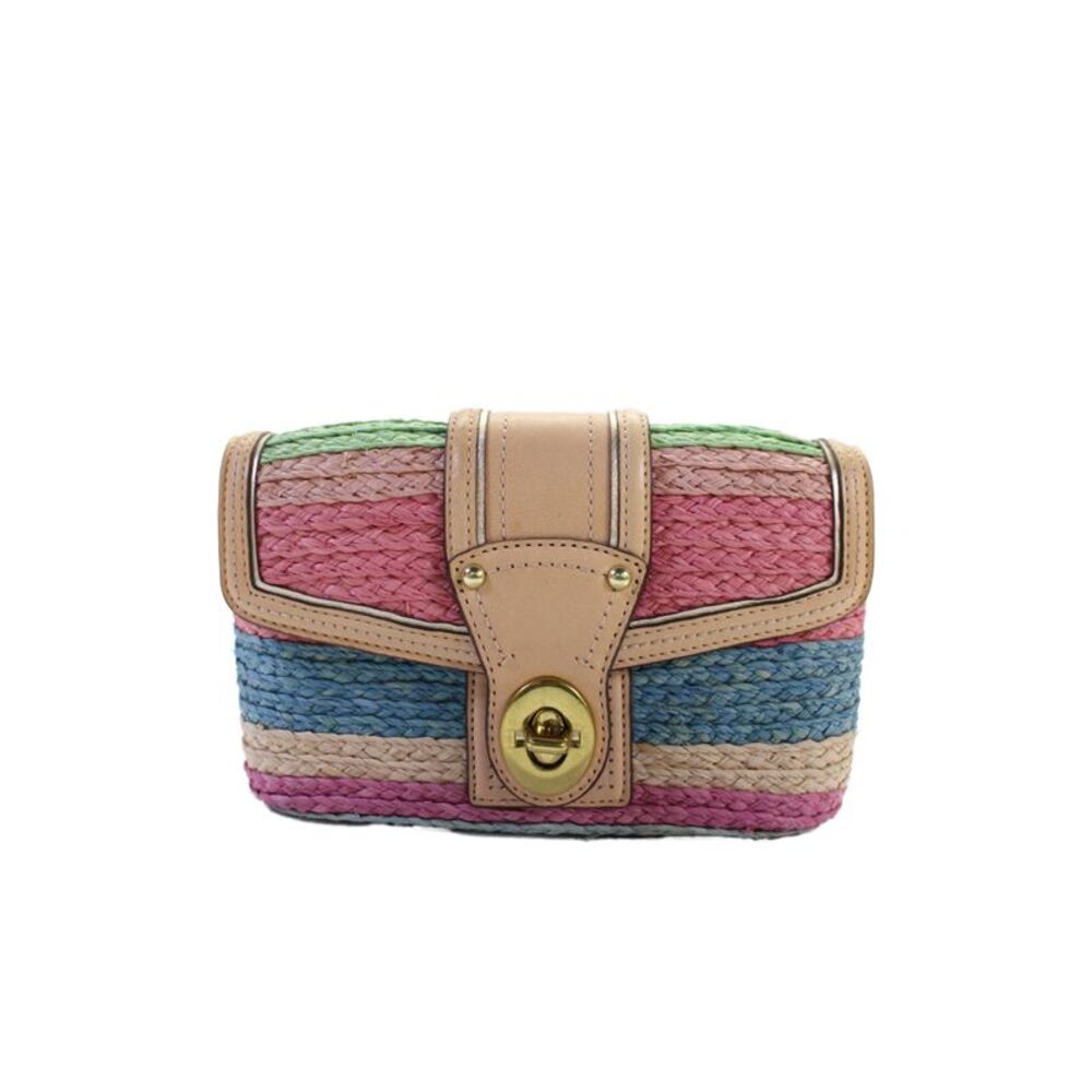 Coach Womens Hamptons Limited Edition Straw Wristlet Handbag Multicolor